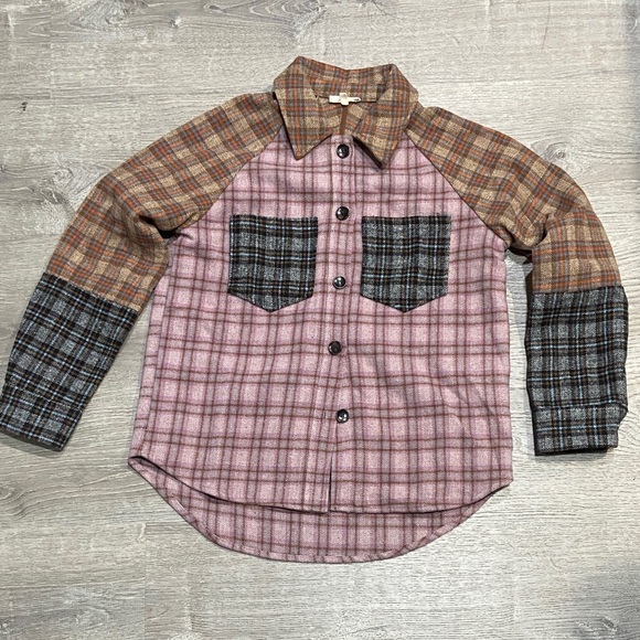 Mystree Tops - Mystree Pink and Brown Plaid Button Down Shirt
